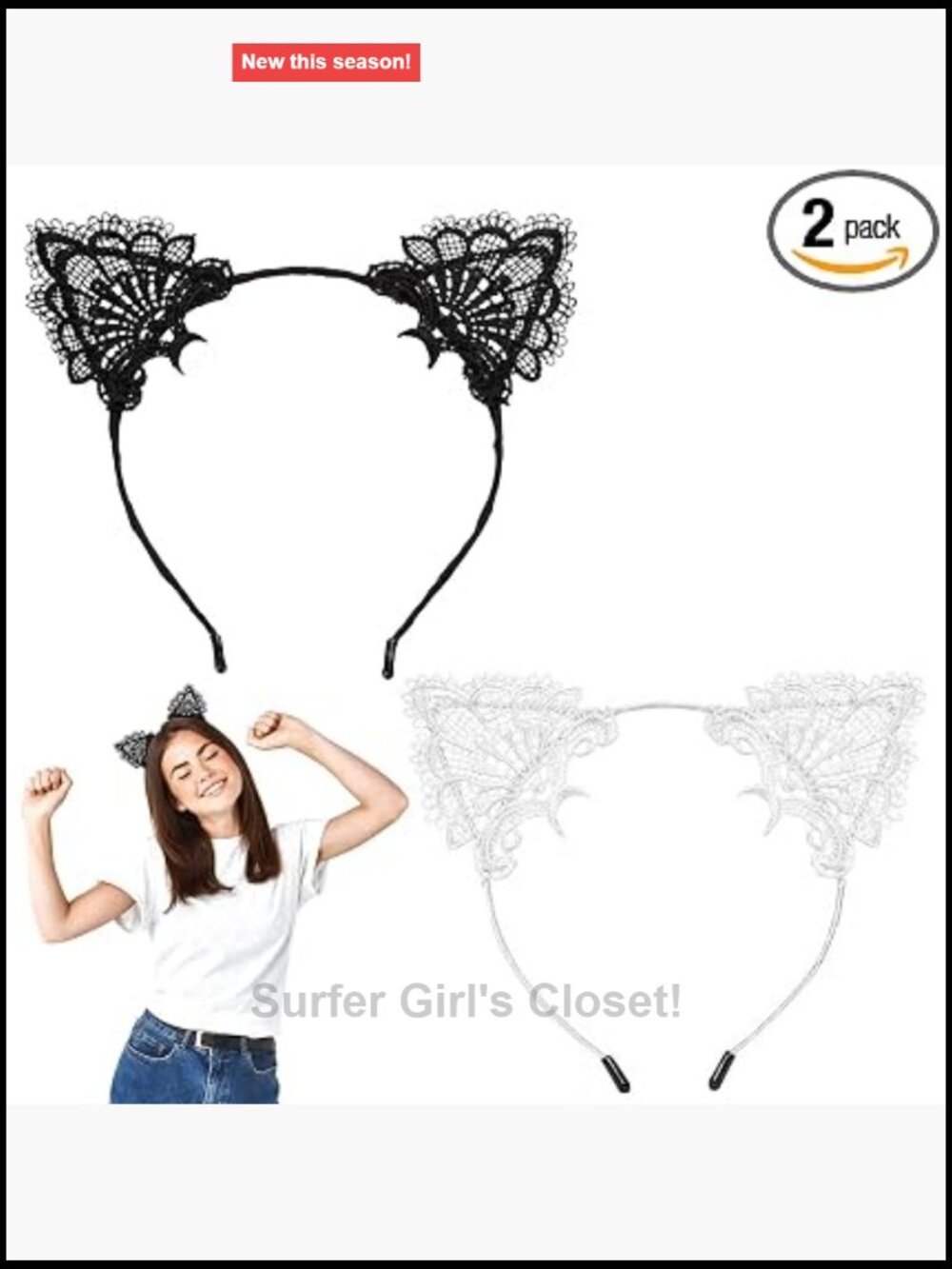 Lace Cat Ears Headband Set of 2 Kawaii Hair Accessory
